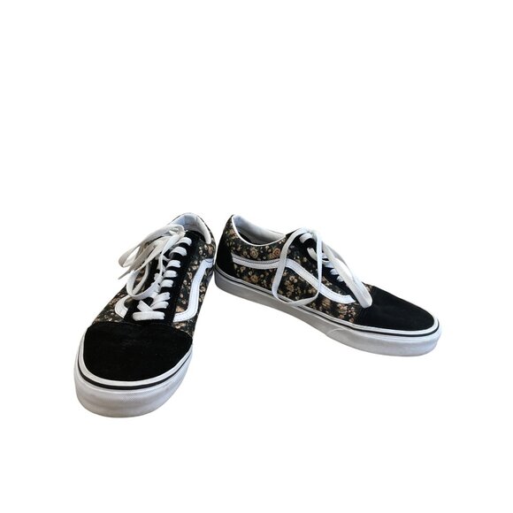 Vans Old Skool Mens Black Floral leather Low Sneakers Size 10 SKU 8394 - Picture 1 of 12